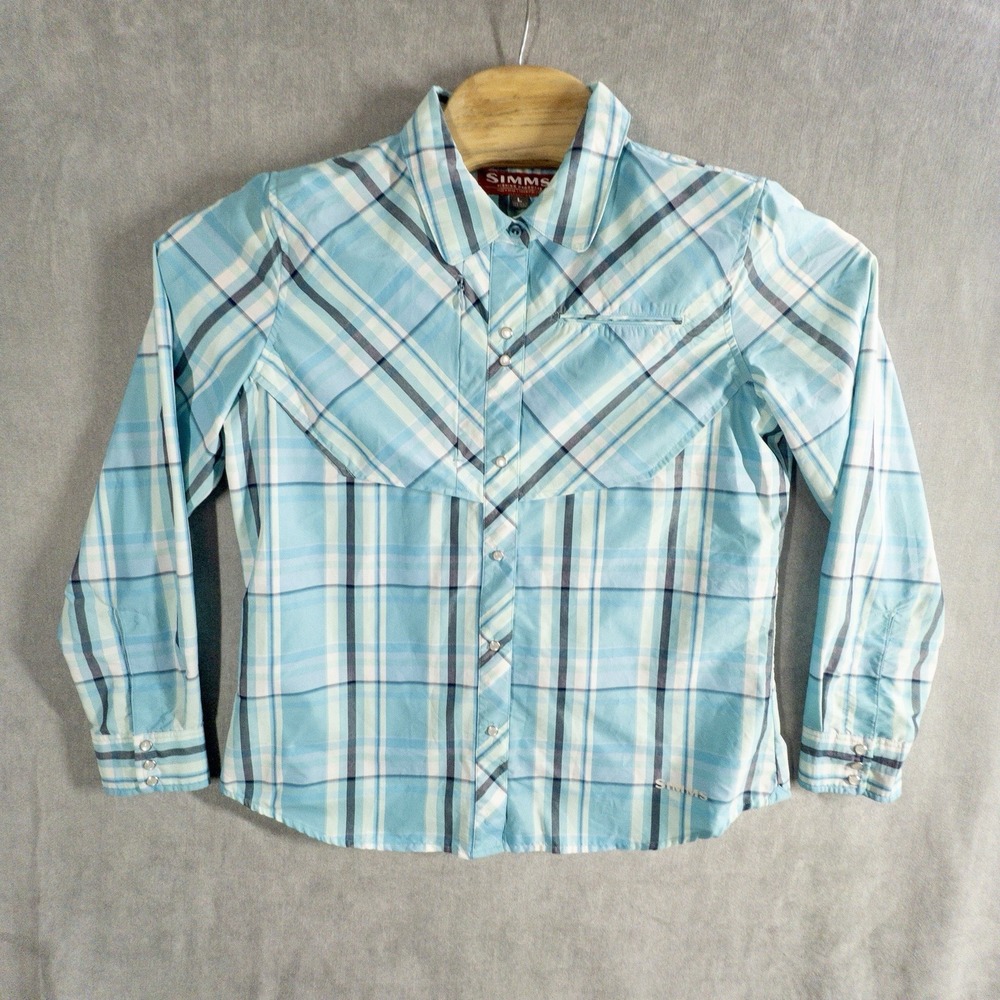 Simms Fishing Flannel Button Up Shirt Womens Large Western Outdoors Gorpcore
